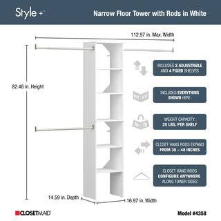 ClosetMaid Style+ 72 in. W - 113 in. W White Narrow Wood Closet System 4358