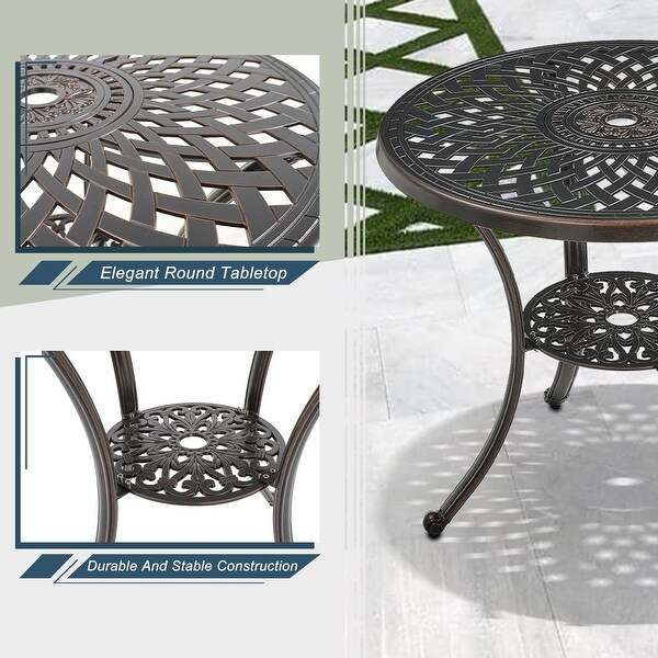 Clihome Patio Cast Aluminum Dining Table with Umbrella Hole