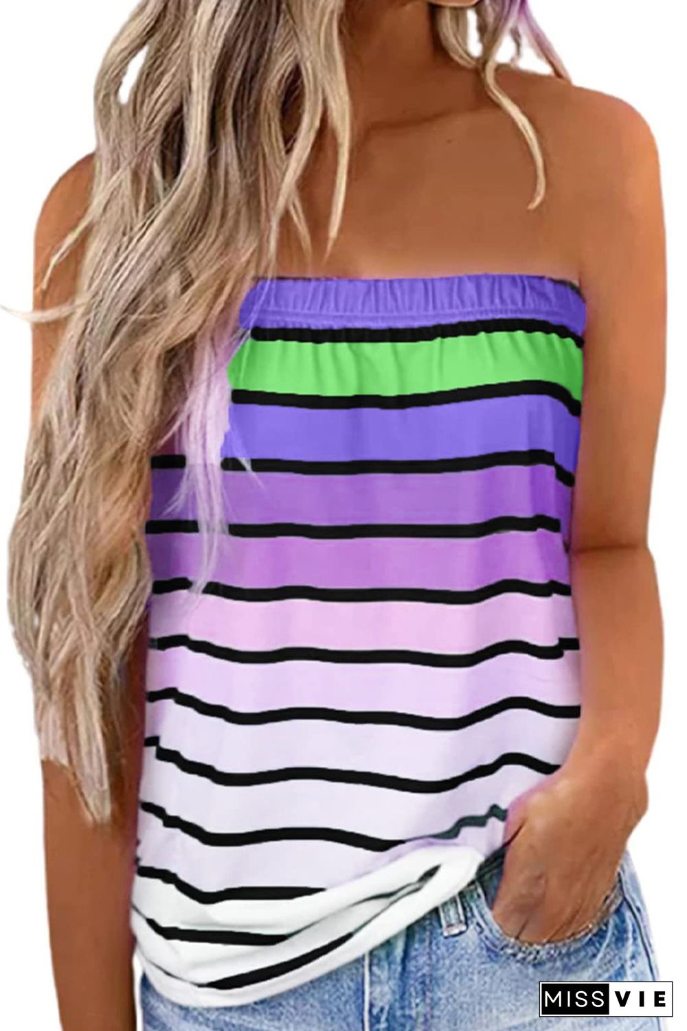 Off Shoulder Striped and Flag Print Bandeau Tank Top Wholesale