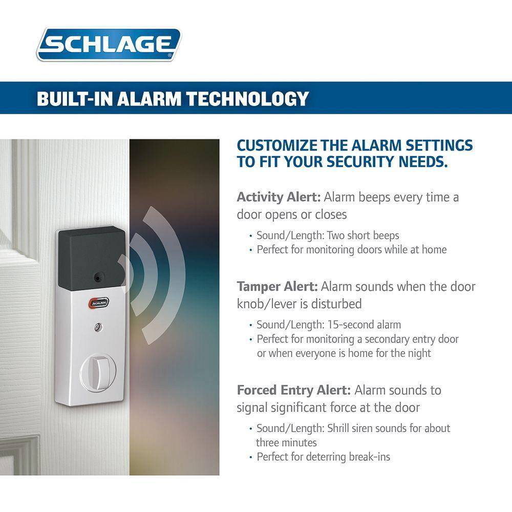 Schlage Century Satin Chrome Electronic Connect Touchscreen Deadbolt with Alarm - Z-Wave Plus Enabled BE469ZP CEN 626