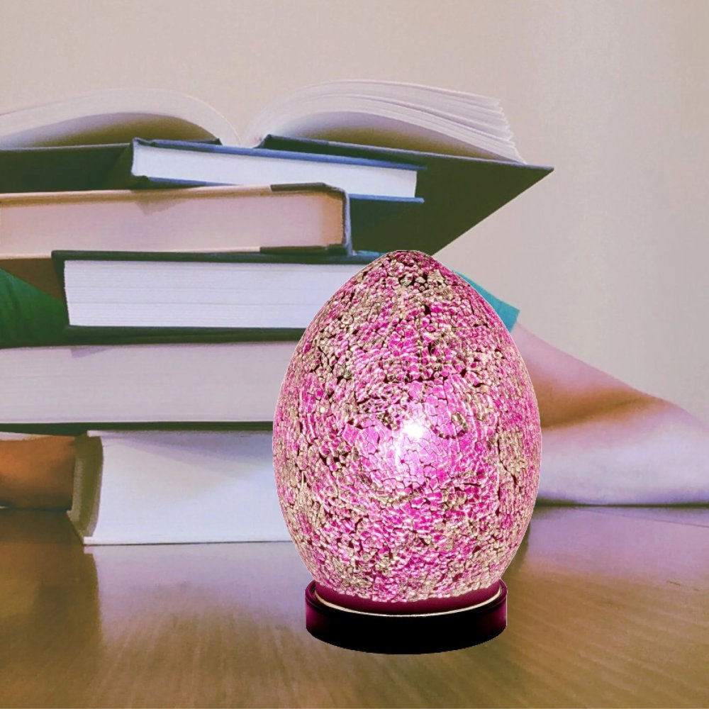 Britalia 880451 Pink Rose Crackle Mosaic Glass Vintage Egg Table Lamp 20cm