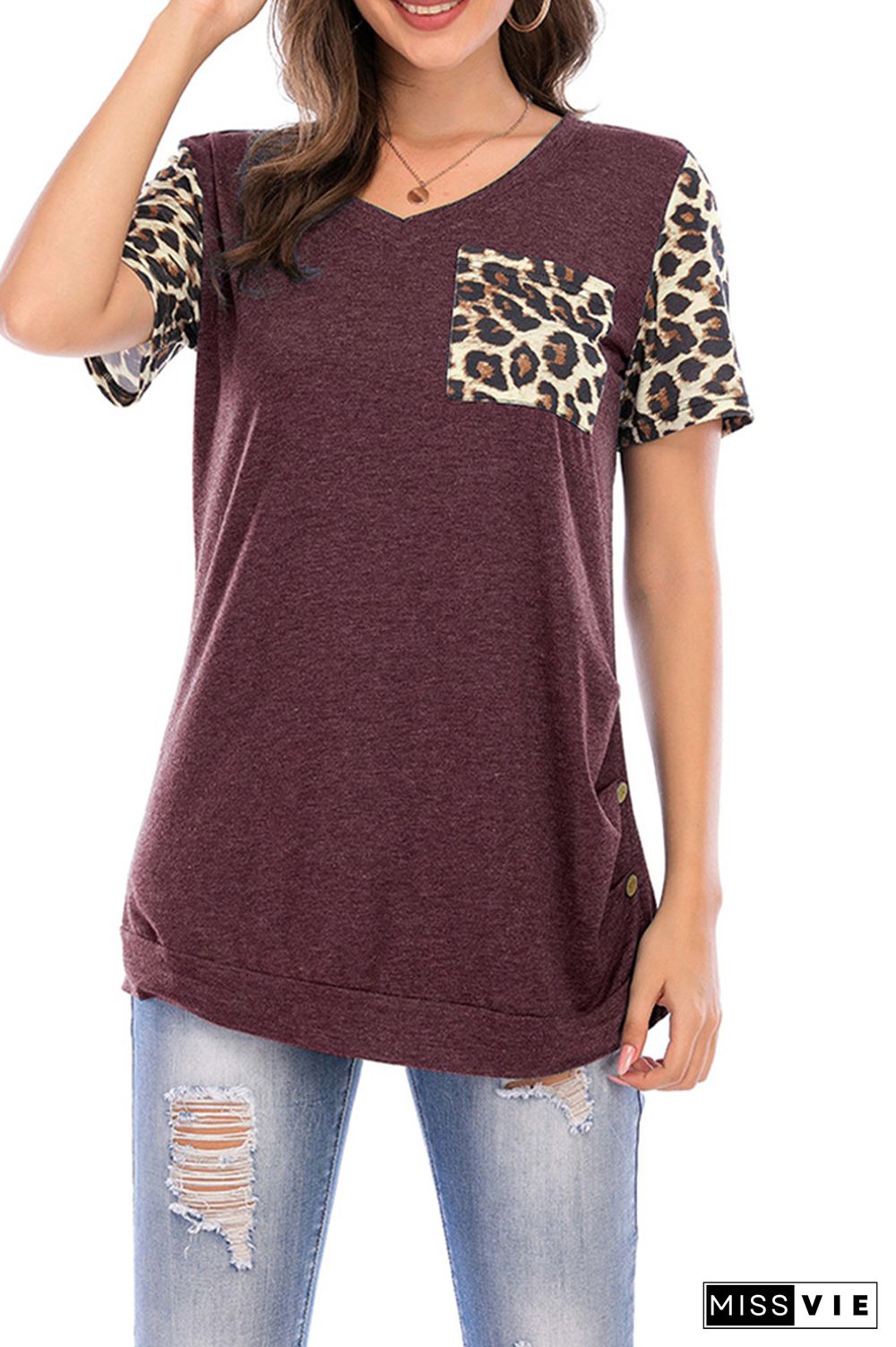 Leopard Print Short Sleeve T-shirt Wholesale