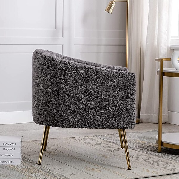 Modern Glam Upholstered Living Room Accent Barrel Chair with Golden Legs