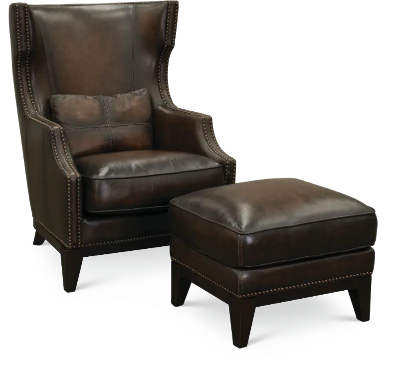 Hillsboro Brown Leather Accent Chair and Ottoman