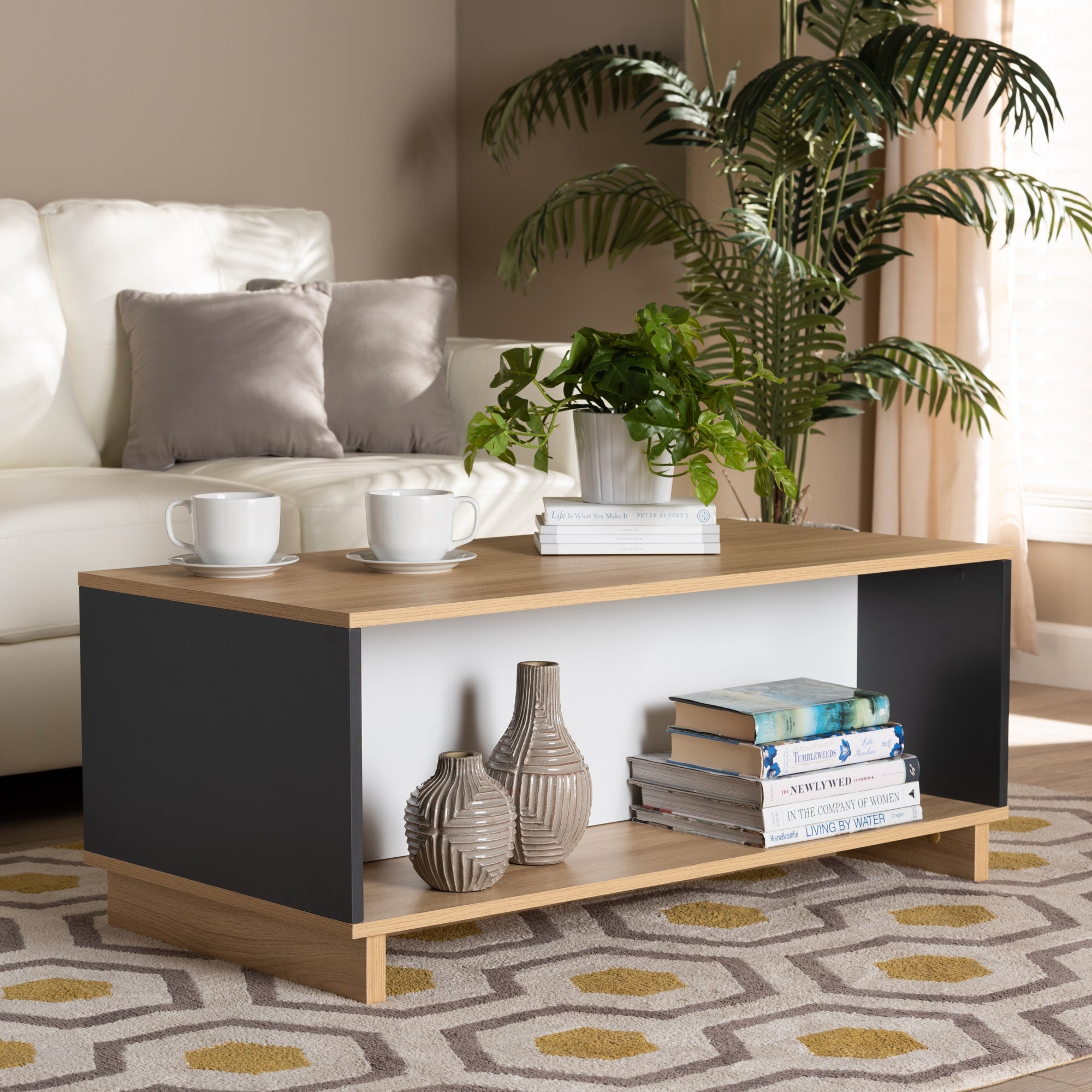 Marigold Multicolor Oak Brown and Grey Wood Storage Coffee Table