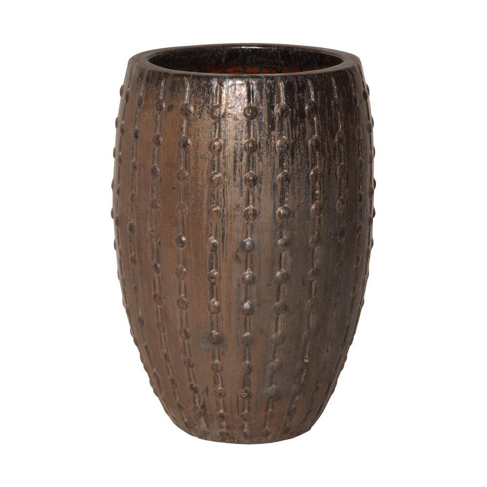 Emissary Stud 22 in. L x 32 in. H Gunmetal Ceramic Round Planter with Drainage Hole 1283GM