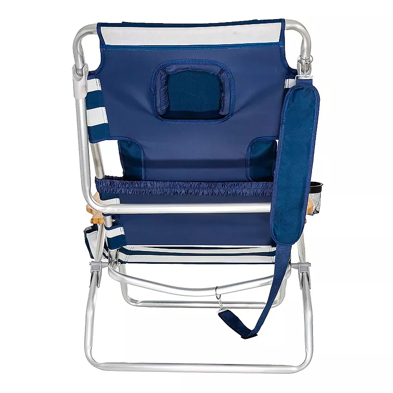 Ostrich Deluxe Padded 3-N-1 Outdoor Lounge Reclining Beach Chair， Striped Blue