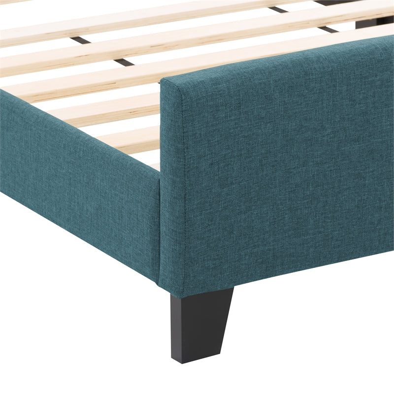 CorLiving Ellery Twin Size Teal Blue Contemporary Fabric Tufted Bed with Slats