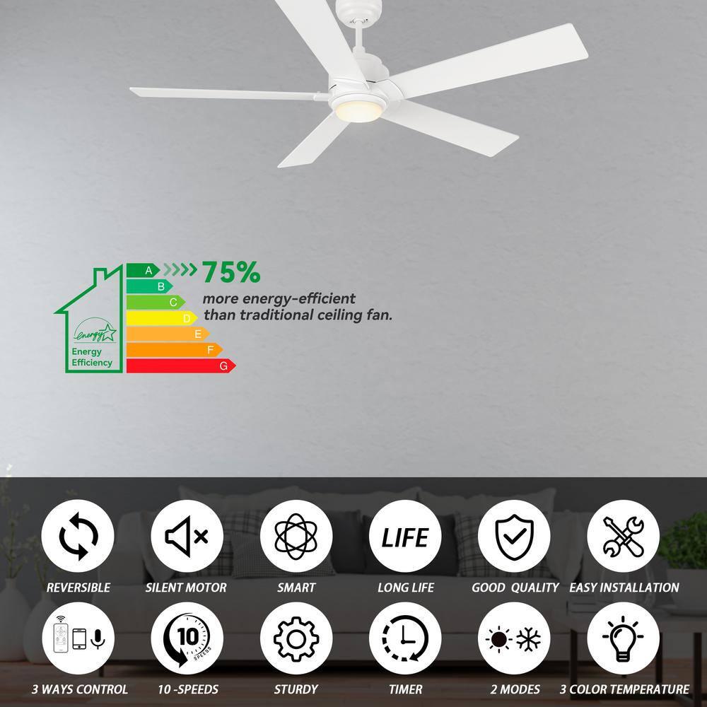 CARRO Aspen 56 in Dimmable LED IndoorOutdoor White Smart Ceiling Fan with Light and Remote Works with AlexaGoogle Home