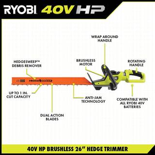 RYOBI 40V HP Brushless 26 in. Cordless Battery Hedge Trimmer with 2.0 Ah Battery and Charger RY40640