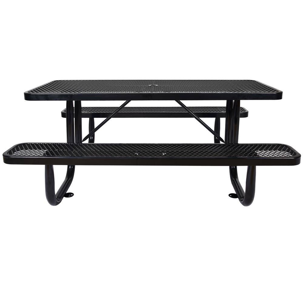 Cesicia 6 ft. Rectangular Outdoor Steel Picnic Table With Umbrella Pole in Black M23od526Mc08