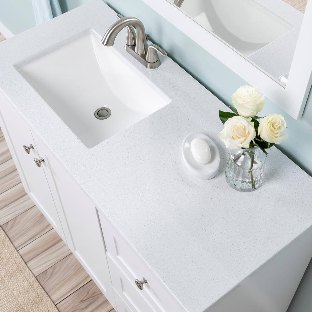 Glacier Bay Bannister 42.50 in. W x 18.75 in. D x 35.14 in. H Bath Vanity in White with White Top BA42P2-WH