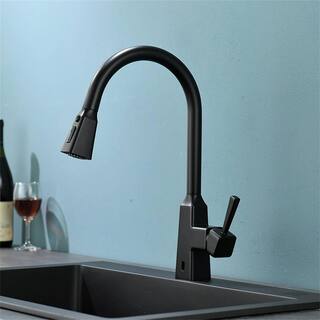 FLG Touchless Pull Down Kitchen Faucet With Sprayer Matte Black Kitchen Sink Faucet 1-Hole Smart Modern Vanity 1 Handle Taps CC-0002-MB