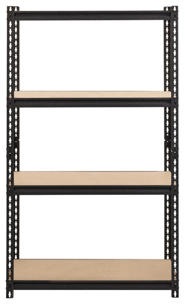 Pemberly Row Riveted Metal Shelving 4 Shelf Unit 18D x 36W x 60H in Black   Industrial   Bookcases   by Homesquare  Houzz