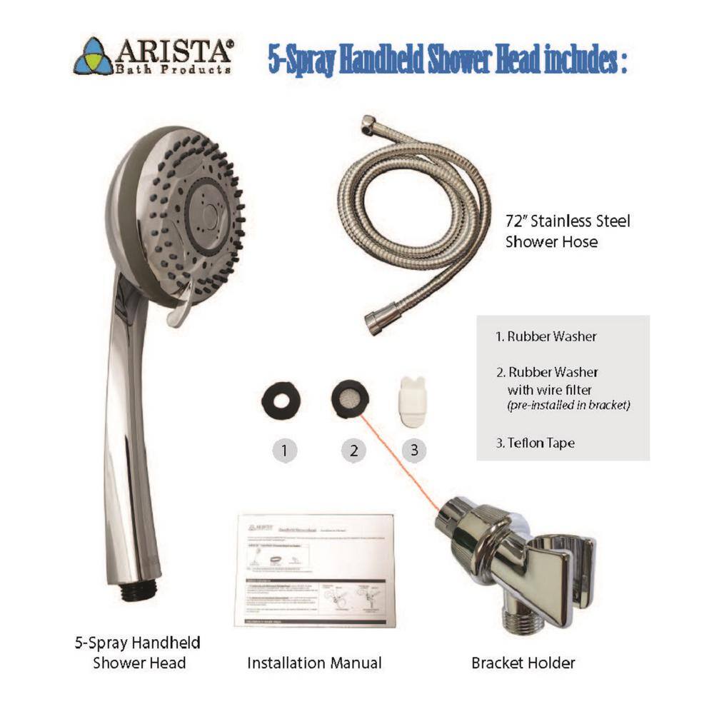 ARISTA 5-Spray Patterns 2.0 GPM 4 in. Wall Mount Single Handheld Shower Head in Brushed Nickel SH8453-BN