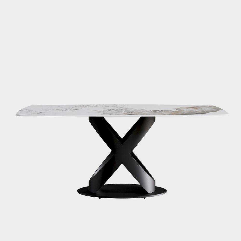 Marble Dining Table  Slate Panel with Metal Pedestal