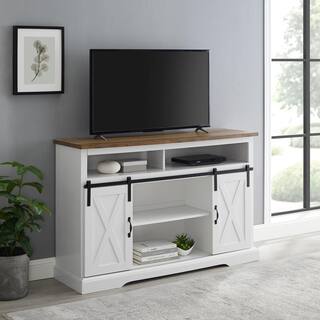 Walker Edison Furniture Company 52 in. White Reclaimed Barnwood TV Stand with storage Doors (Max tv size 58 in.) HD8400