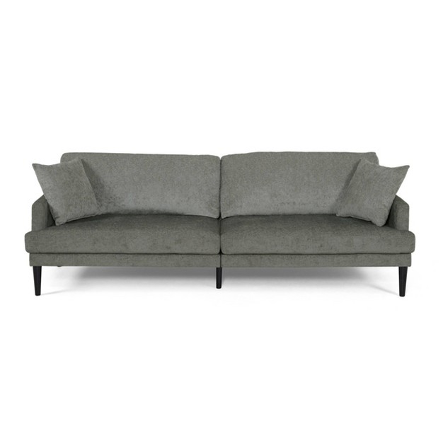 Malverne Contemporary 3 Seater Fabric Sofa With Accent Pillows Gray dark Brown Christopher Knight Home