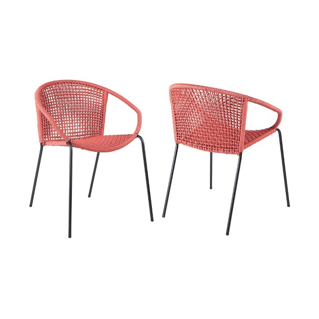 Snack 2pk Indoor outdoor Stackable Steel Dining Chairs Brick Red Armen Living