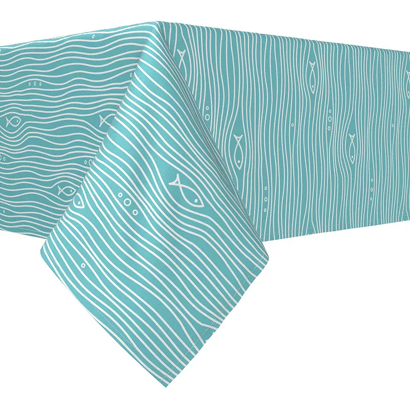 Rectangular Tablecloth， 100% Cotton， 60x84， Simple Fish in Waves