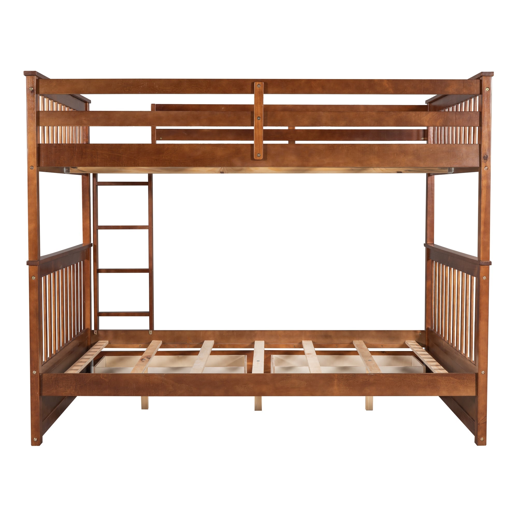 Wood Full Over Full Bunk Bed with Two Storage Drawers and Ladders for Kids Adults,Walnut