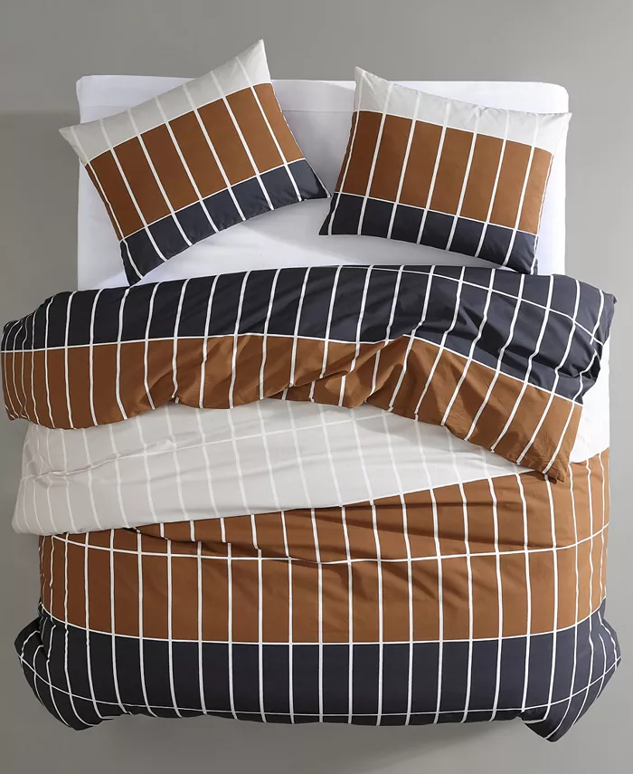 Marimekko Tiiliskivi Raita Cotton 3 Piece Duvet Cover Set， Full Queen