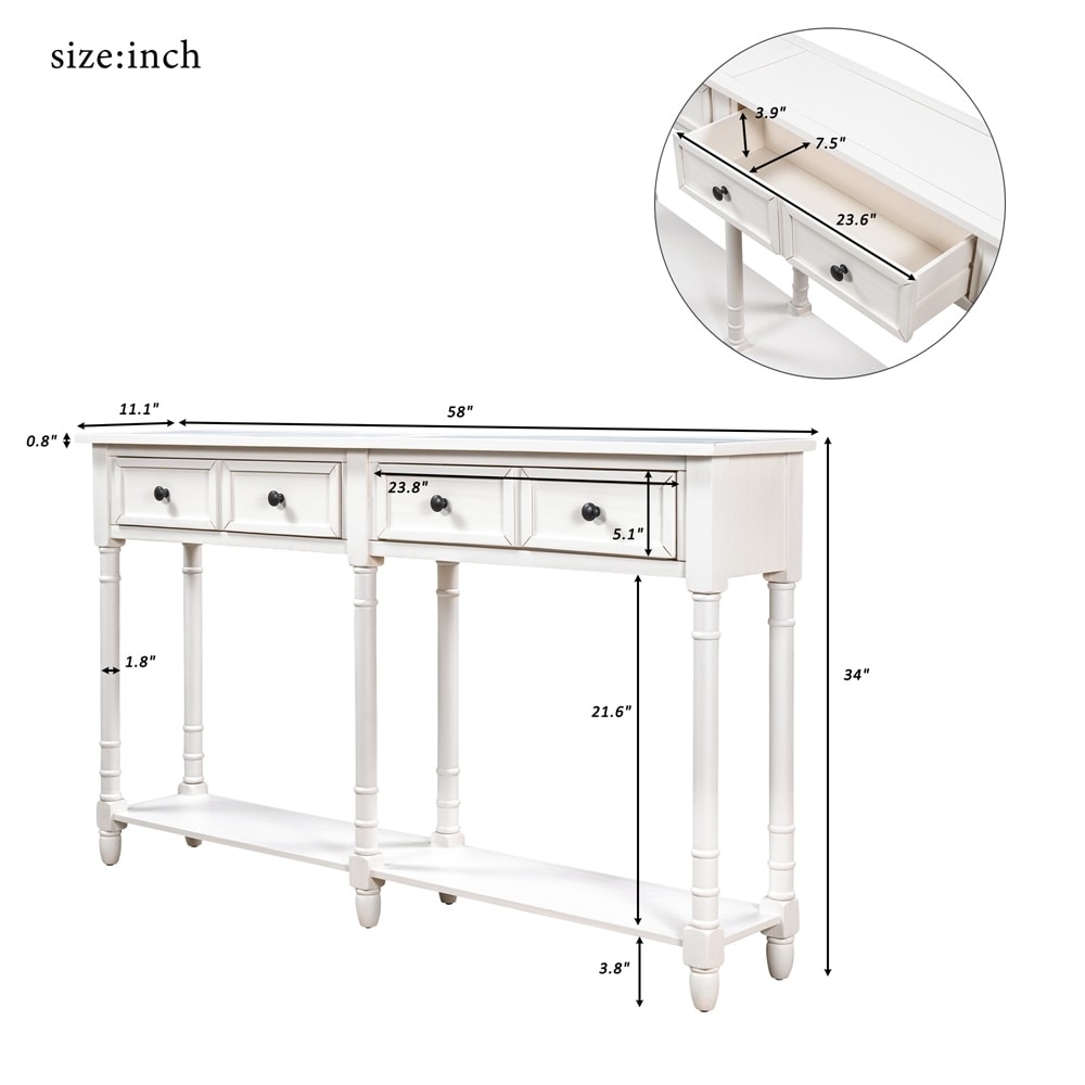 Console Table Easy Assembly with Two Storage Drawers and Bottom Shelf for Living Room