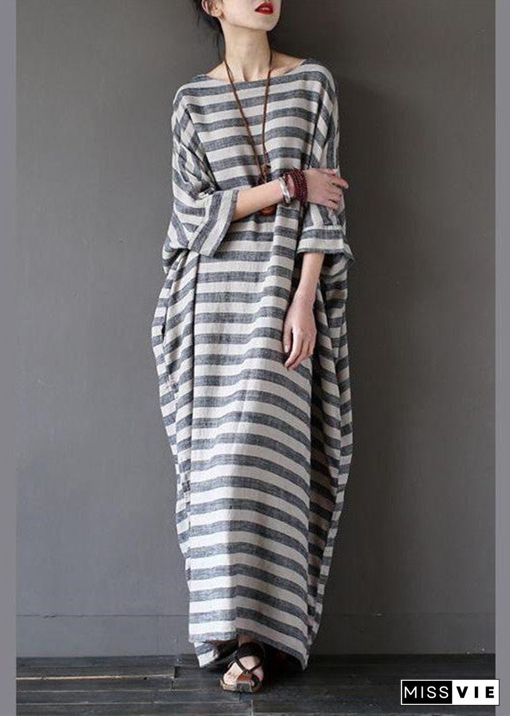 Fashion Stripe Loose Big Size Maxi Size Dresses Plus Sizes Women Clothes