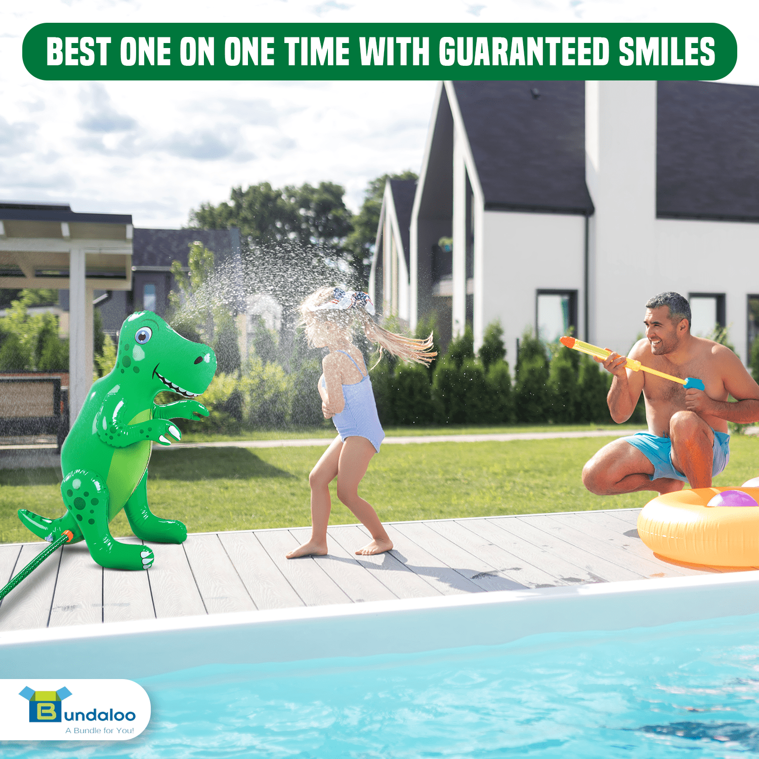 Bundaloo Inflatable Dinosaur Sprinkler - Fun Outdoor Water Toy for Boys and Girls Age 3 and Up- Beach， Lawn， Park， Backyard Splash Activities for Summer - Decorative Dino-Themed Birthday Party Games