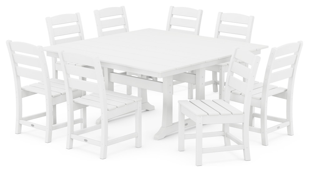 Lakeside 9 Piece Farmhouse Trestle Dining Set   Beach Style   Outdoor Dining Sets   by POLYWOOD  Houzz