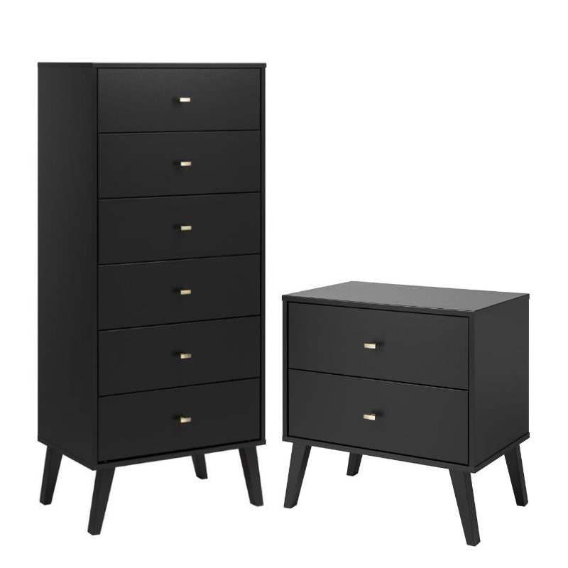 Home Square 2-Piece Set with Modern 2-Drawer Nightstand and Tall 6-Drawer Chest