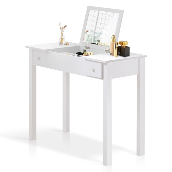 Accent White Vanity Table Set with Flip Top Mirror...