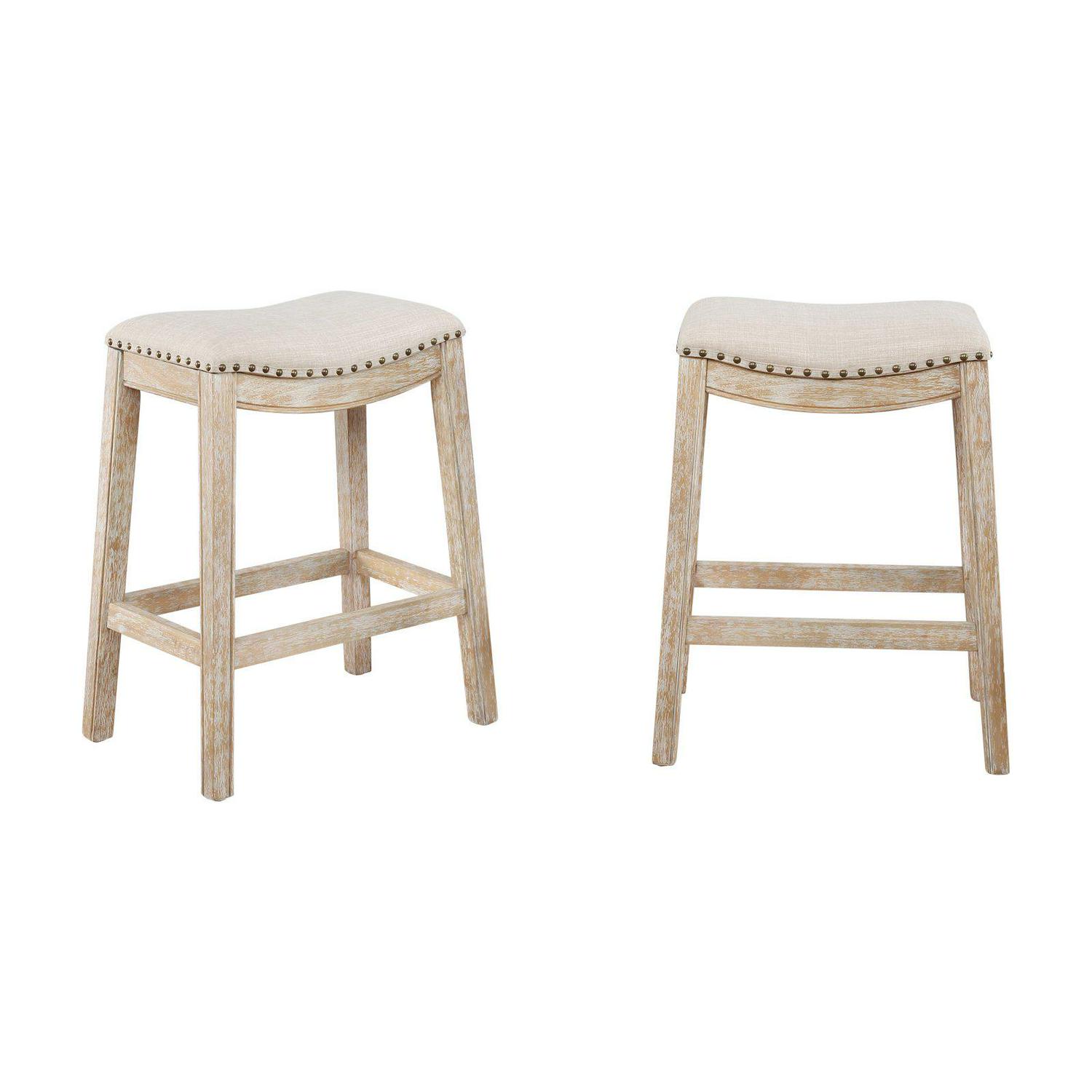 Roundhill Furniture Maroni Upholstered Saddle Counter Stool With Nailhead Trim  Set of 2