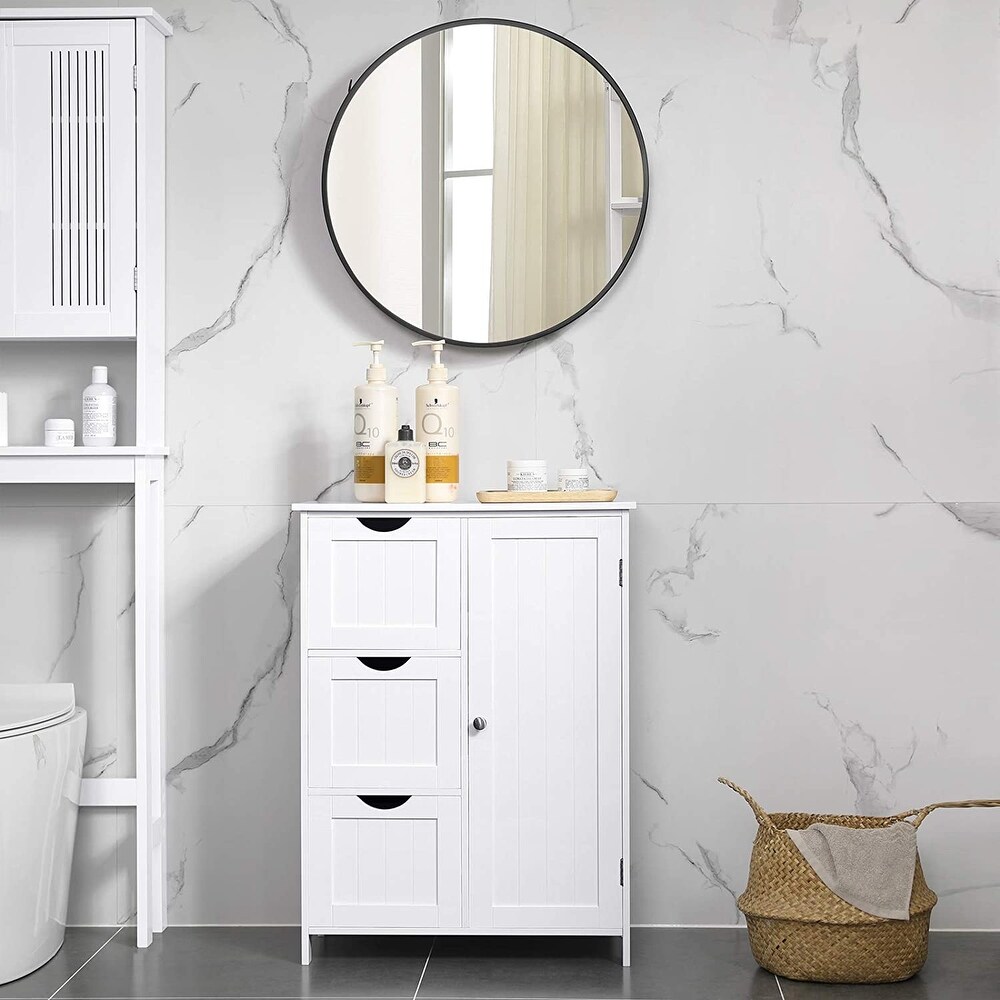 Bathroom Storage Cabinet  White Floor Cabinet with 3 Large Drawers