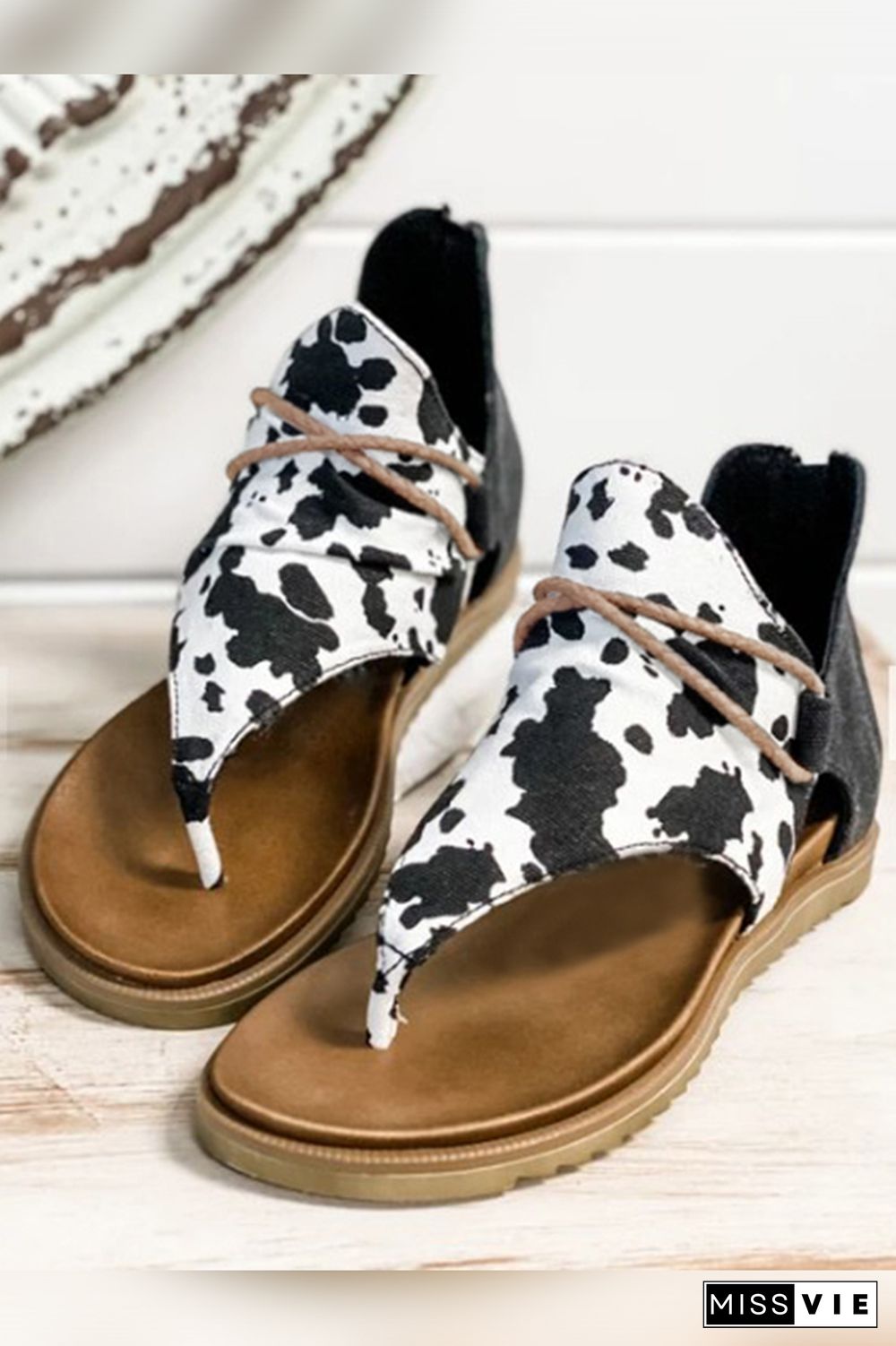 Cow Print Leopard Flat Sandals