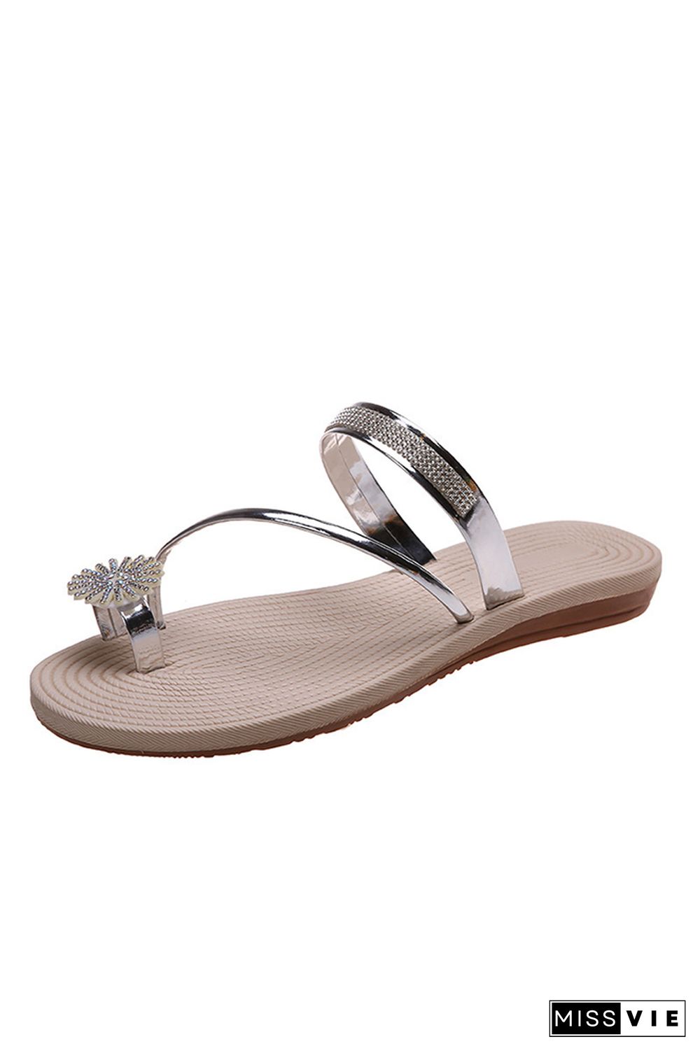 Rhinestone Toe Ring Flat Sandals