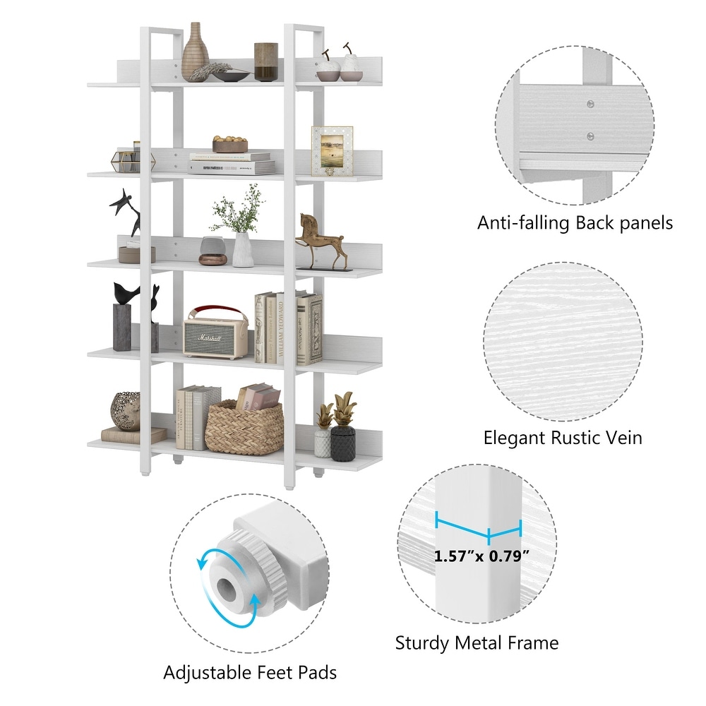 47'' Bookcase  Industrial Bookshelves Etagere with Storage  Open Display Shelves