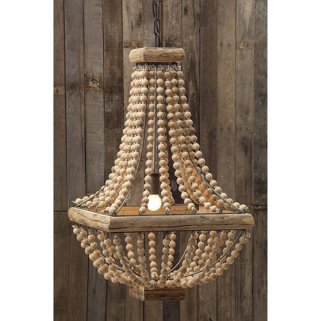 Wood metal Framed Chandelier With Wood Bead Draping Cream Storied Home