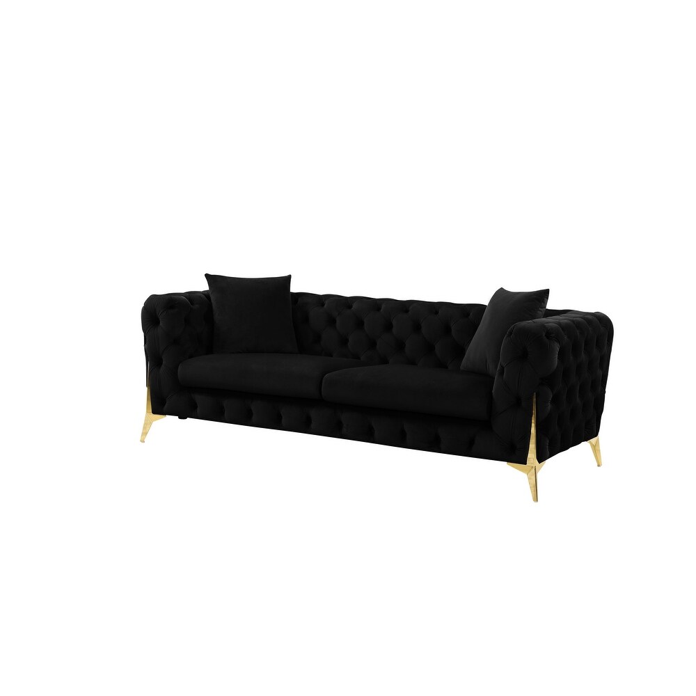 Ursula Black Velvet Tufted Sofa and Loveseat Set