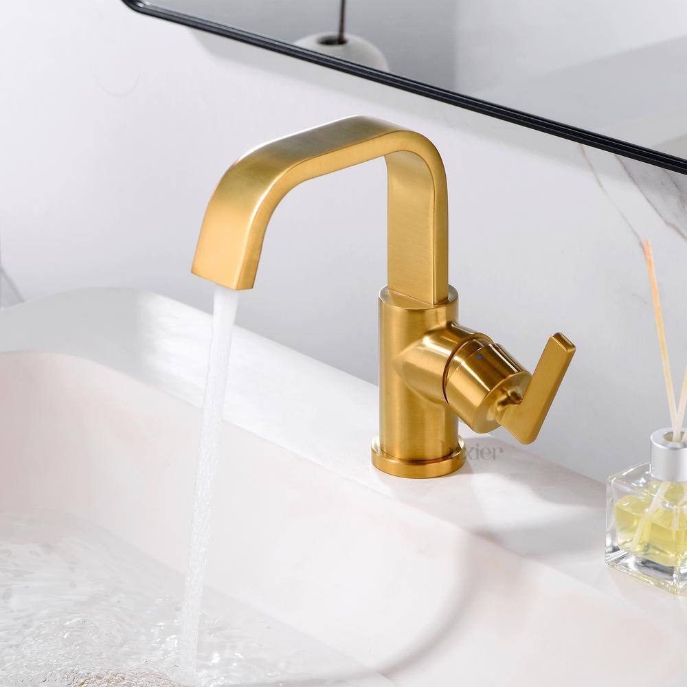 LUXIER Single Hole Single-Handle Bathroom Faucet with drain in Brushed Gold BSH14-SG