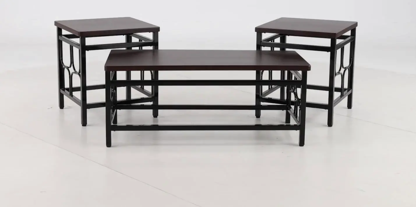 Benjamin Black Metal Table with Cherry Top， Set of 3