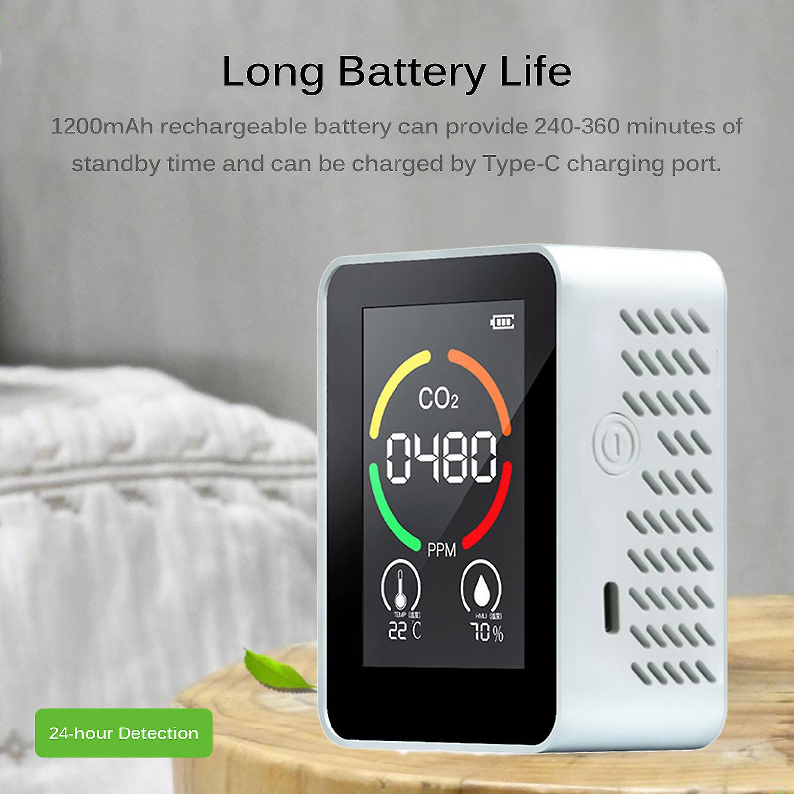 Air Quality Monitor Indoor Co2 Meter Carbon Dioxide Detector Temperature Humidity Meter With Led Digital Display and Lcd Screen Rechargeable Battery No.