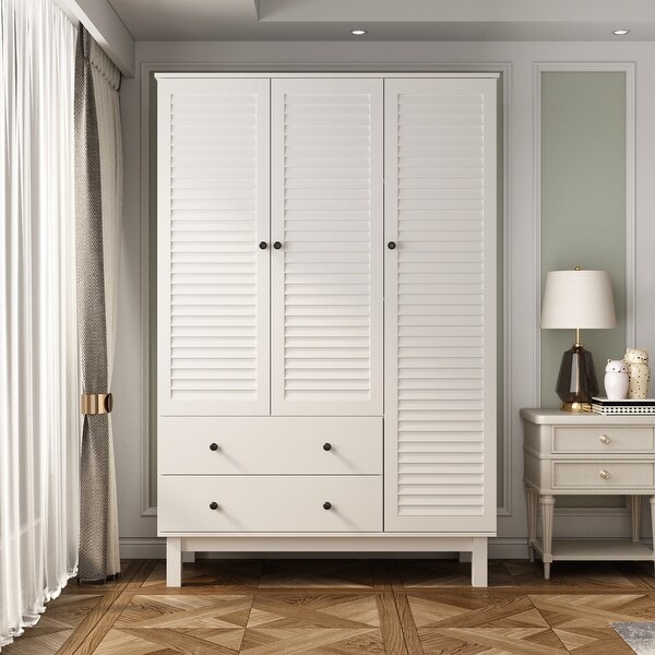 Wardrobe with Hanging Rod Armoire 3 Doors and 2 Drawers Armoire Closet - - 36262230