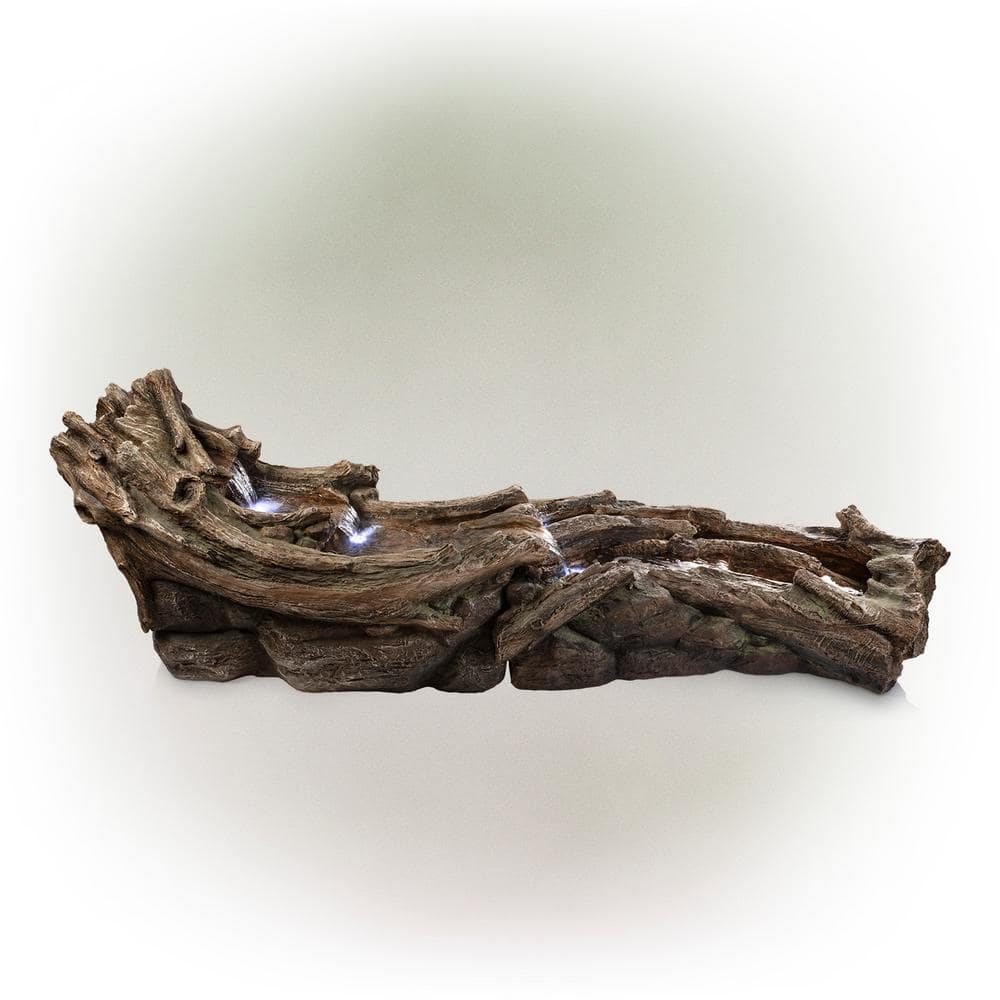 Alpine Corporation 26 in. Tall Indoor/Outdoor Wood River Log Fountain with LED Lights TZL242