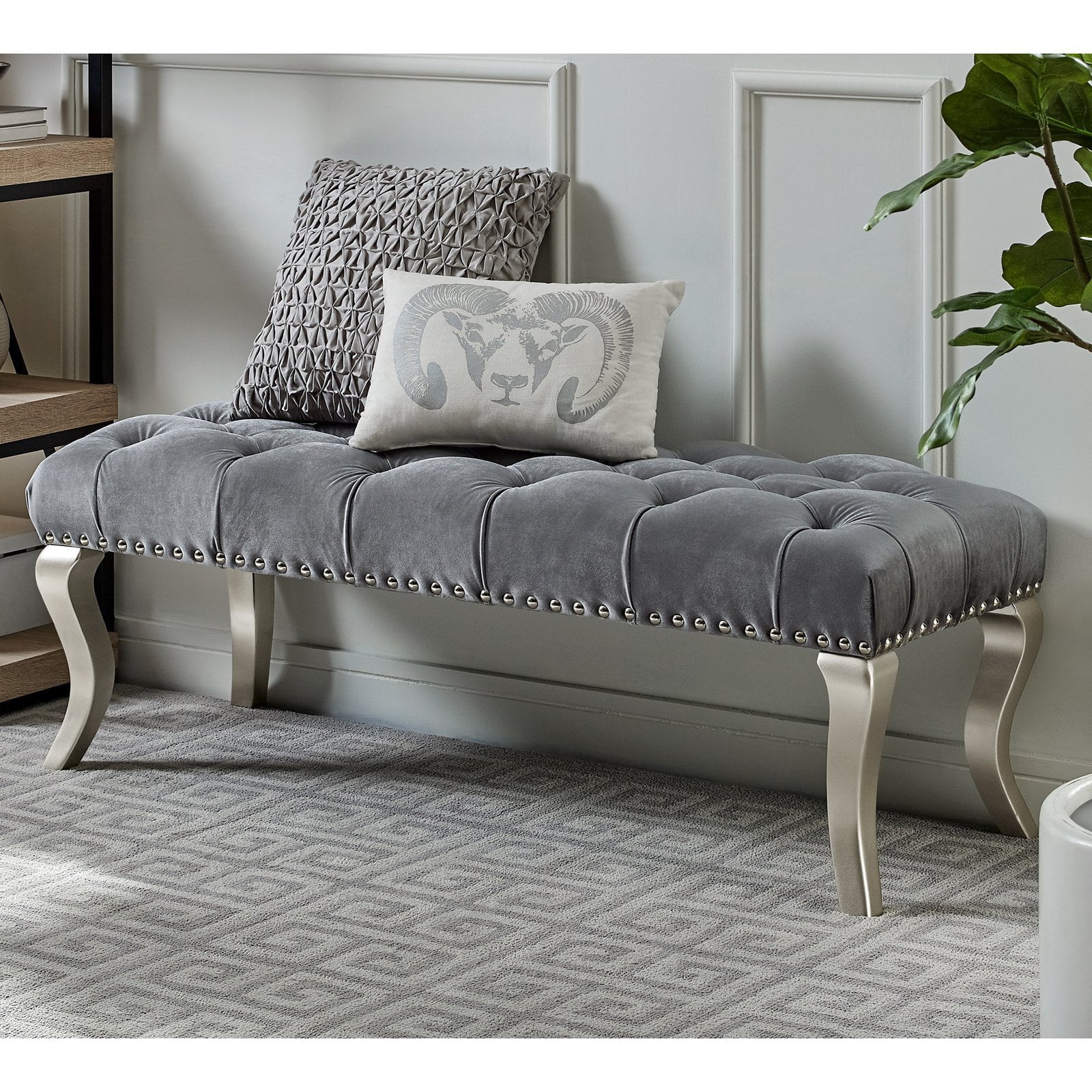 Roundhill Furniture Maxem Tufted & Upholstered Bench, Gray