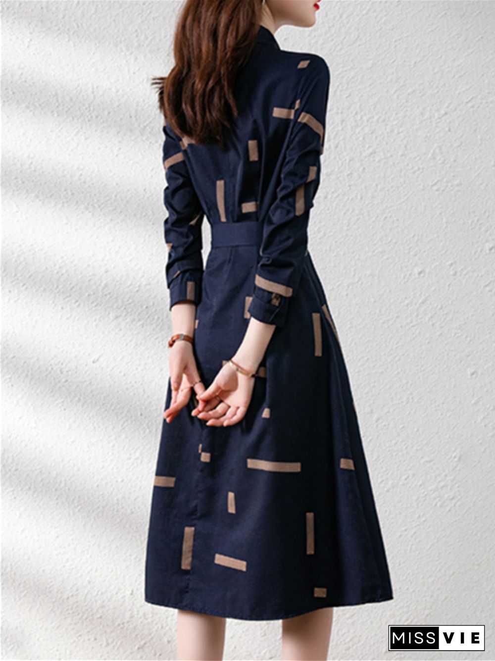 Temperament Contracted Lapel Shirt Long Dress