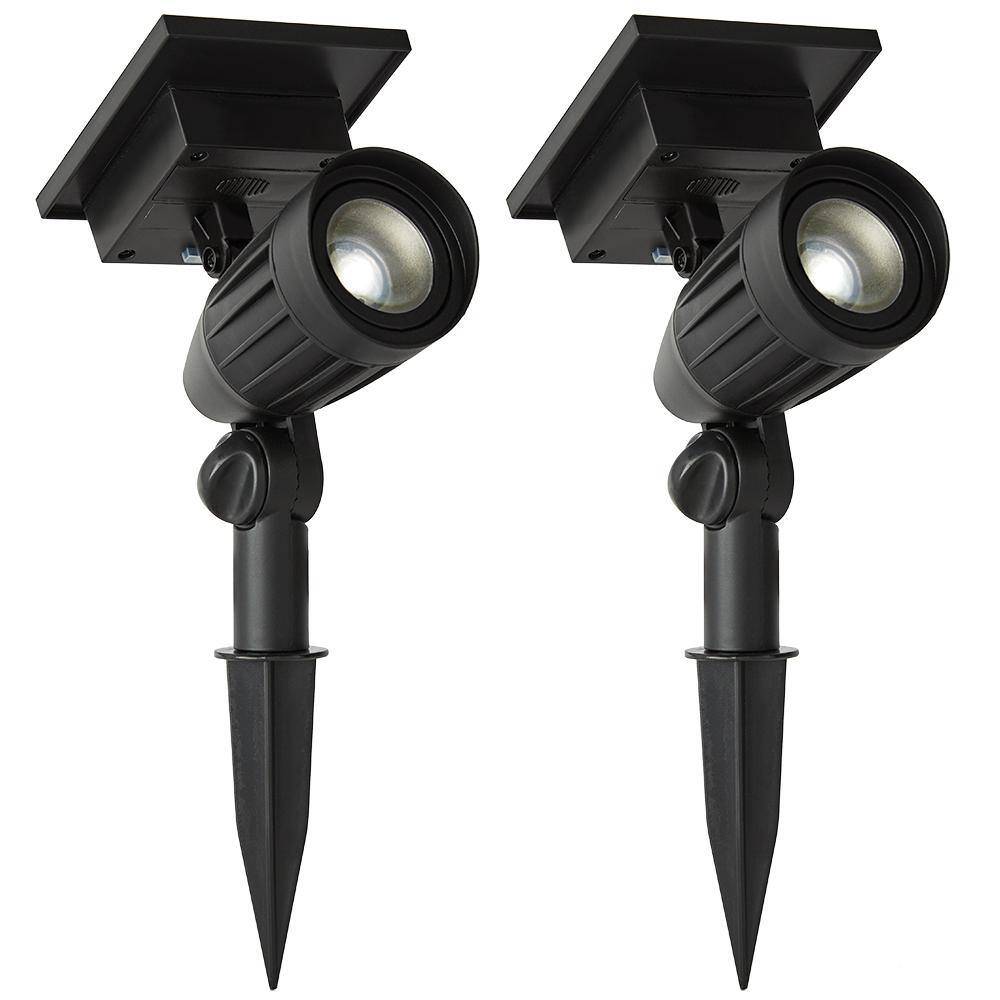 Hampton Bay Solar 50 Lumens Black Outdoor Integrated LED Adjustable Beam Spotlight (2-Pack) WeatherWaterRust Resistant 93021