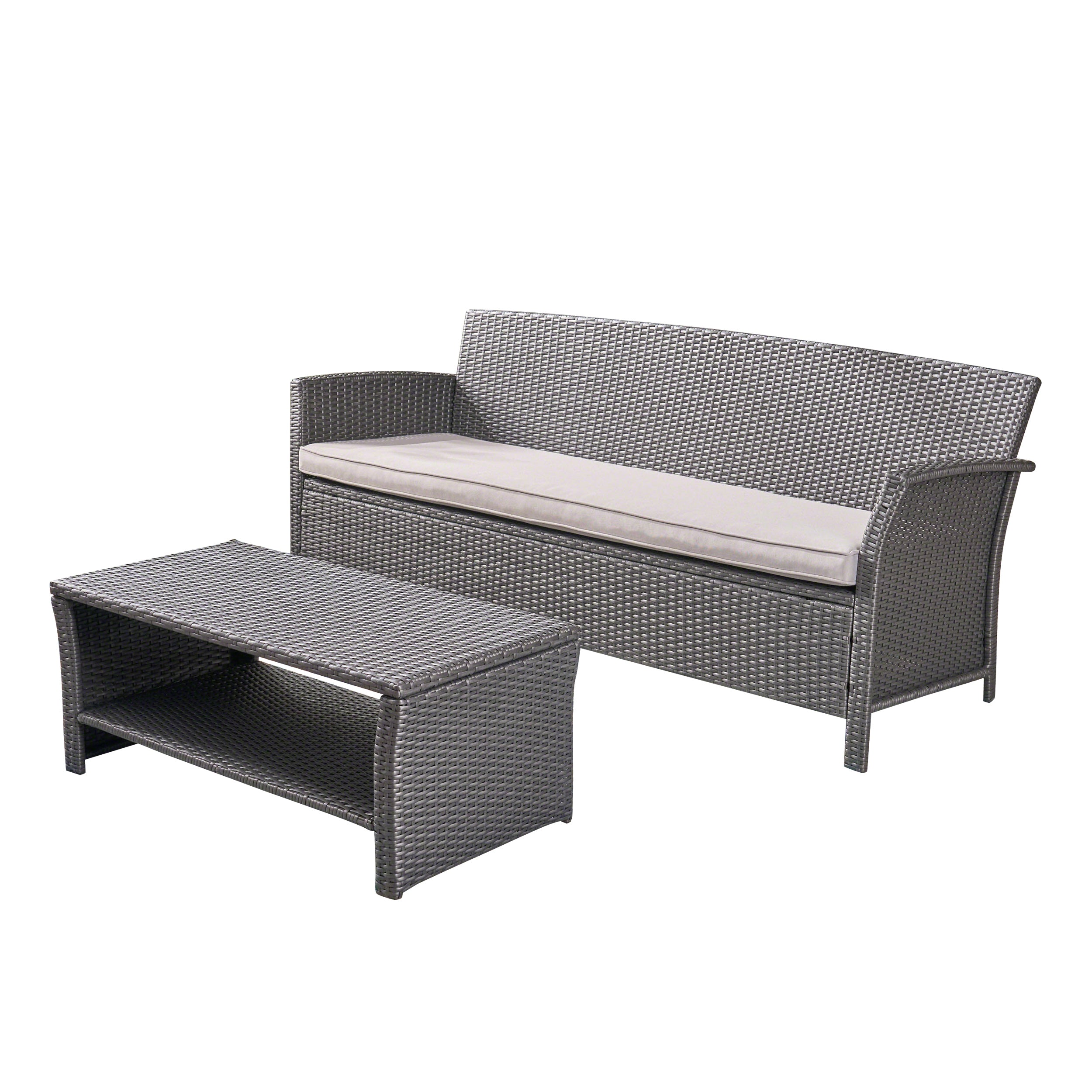 Laiah Outdoor Wicker 3-Seater Sofa with Coffee Table