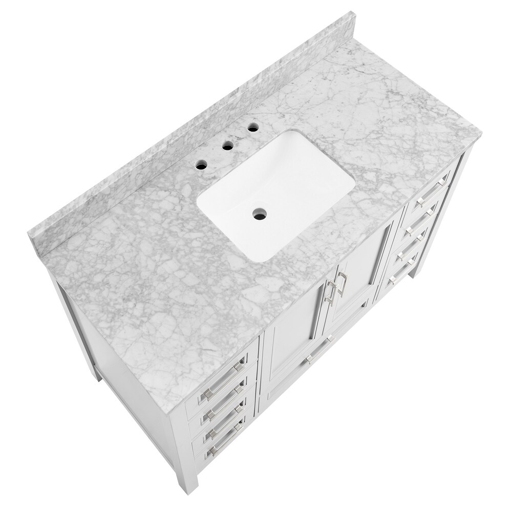 TimelessChic 48 in Undermount Single Sink Bathroom Vanity with Carrara Natural Marble Top