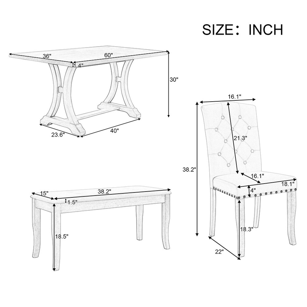 Classic Farmhouse 6 Piece Dining Set with 60\